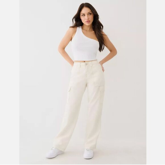 NWT TRUE RELIGION Winter WHITE Big T Stitch MILITARY CARGO Flap POCKET - Picture 1 of 13